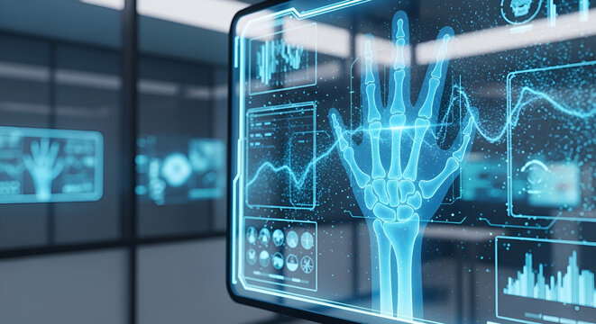 Advanced Fluoroscopy Hand Scan on Futuristic Digital Medical Interface