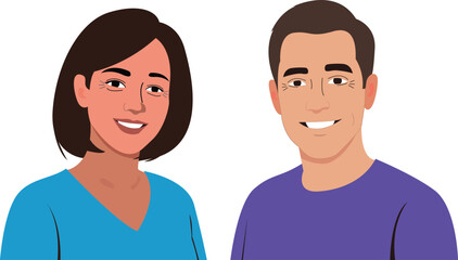 Fototapeta premium Diverse Couple Smiling, Flat Illustration, Isolated on White Background