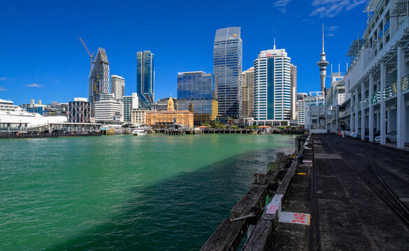 Auckland city skyline with sky tower and waitematā harbour