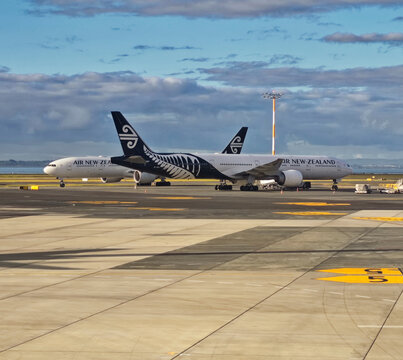 Air New Zealand aircraft Boeing 777-300 parked on airport tarmac on Auckland International
