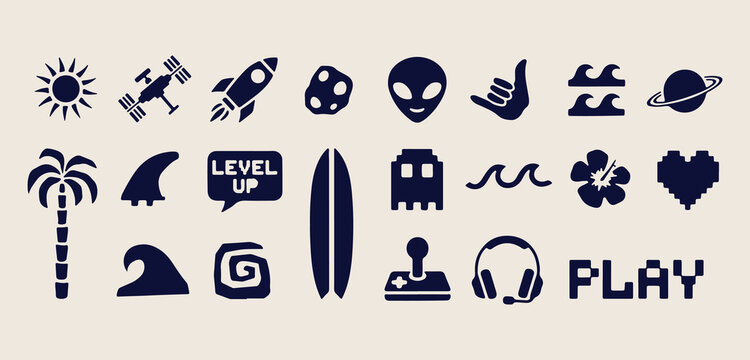 level up gaming and tech icons set, hand drawn gamer and hacker doodle art, aesthetic blue and white tech design, minimalist computer and internet icons, professional graphic design for developers, cr