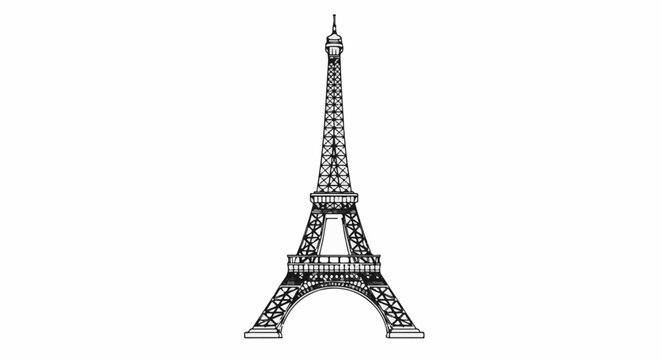 A black and white outline drawing of the iconic Eiffel Tower structure
