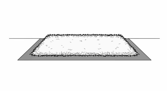A fluffy white rectangular rug with a textured surface and a grey backing