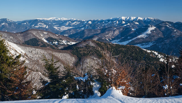 Amazing view from Mincol hill in winter Velka Fatra mountains in Slovakia