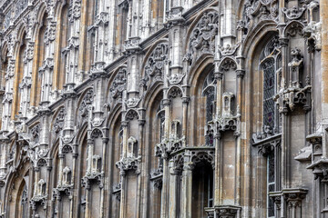 Obraz premium View of the ornate Gothic facade of the Stadhuis (City Hall) of Ghent, Belgium, a remarkable example of Brabantine Gothic architecture dating from the 16th century.