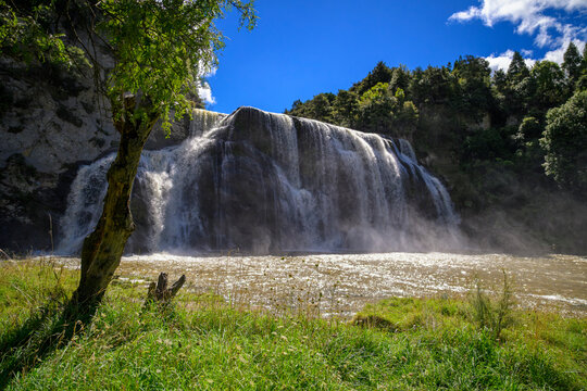 Waihi falls in new zealand with flowing water
