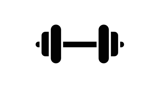 Black dumbbell icon on white background, weightlifting and fitness symbol