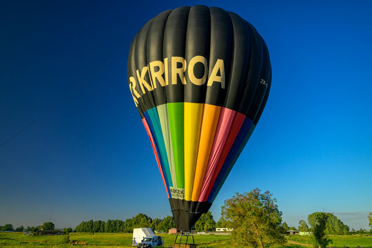 Hot air balloon preparing for flight in Hamilton, New Zealand