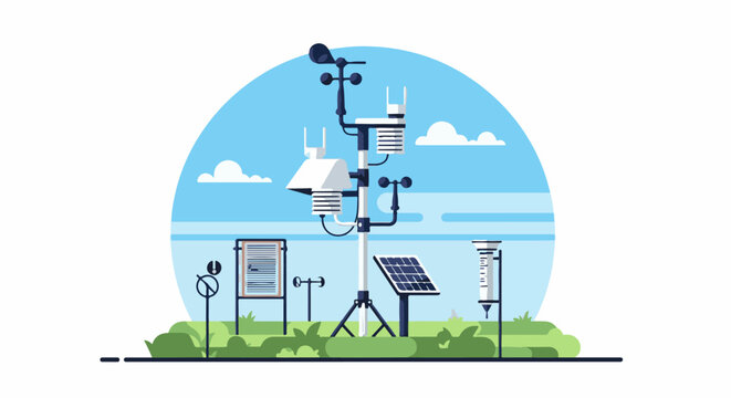 Weather station with instruments monitoring climate, sky and clouds