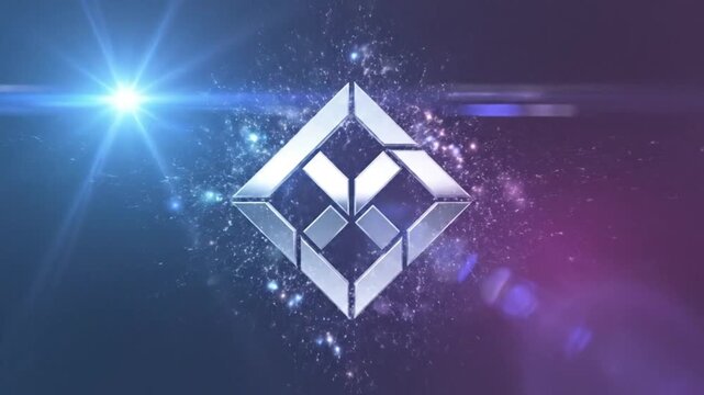 Abstract geometric 3D animation morphing from shapes and forms to a sparkling logo reveal with a dreamy backdrop