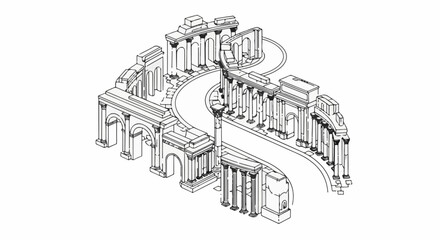 Obraz premium Isometric view of a classical architectural complex with columns and arches