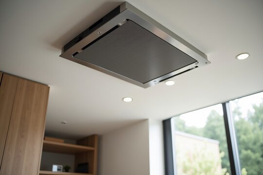 Sleek and Modern Ceiling Ventilation System in Stylish Home Room: Close-Up Shot
