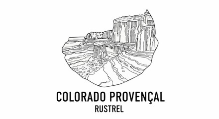 Naklejka premium Line art depiction of a canyon with layered rock formations and a dry riverbed