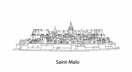 Fototapeta premium Sketch of a walled city with prominent towers and buildings