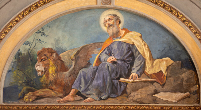 Alessandria - The  fresco of St. Mark the Evangelist in Cathedral by Luigi Morgari from 20. cent.