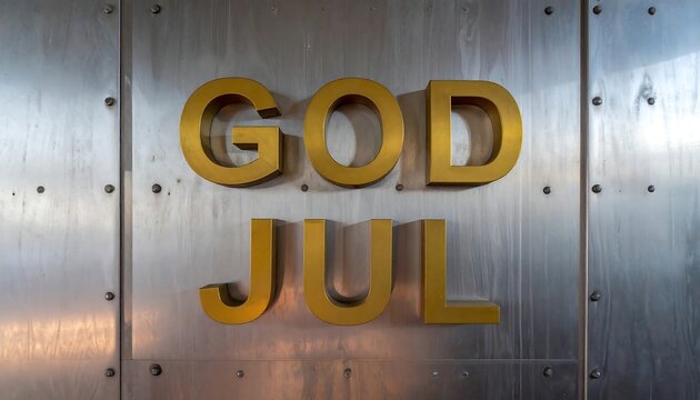 A close-up of metal panels with raised golden letters