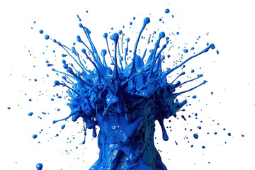 Naklejka premium Blue paint liquid exploding, abstract ink splash forming dynamic crown, vibrant color art on transparent background