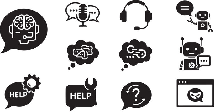 Customer Support and AI Technology Icon Set