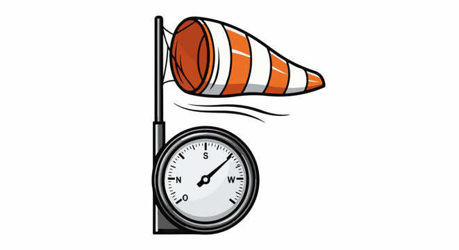 Windsock and compass indicate wind direction and speed