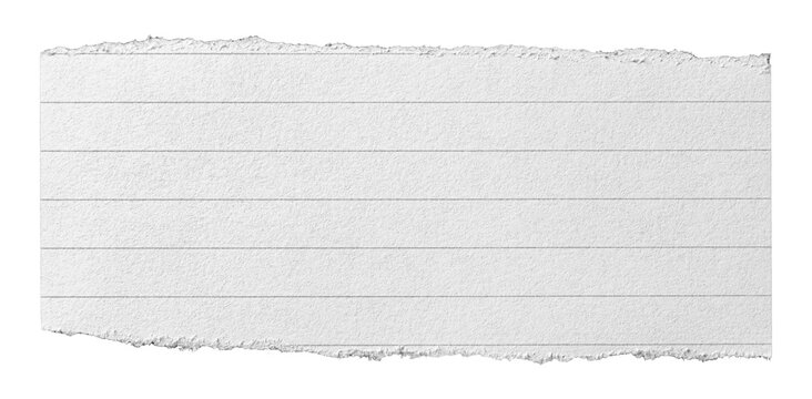 Isolated torn ripped piece of blank ruled paper memo note with lines and copy space for text, transparent png background design element