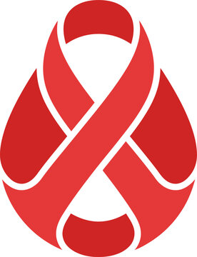 Red Blood Drop with AIDS Awareness Ribbon Solid Icon Vector illustration 