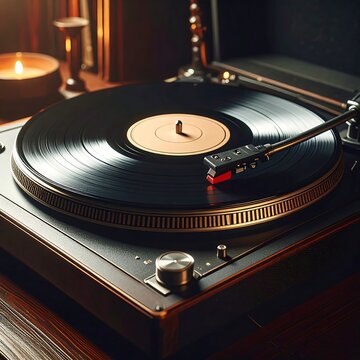 A close-up view of a vinyl record player