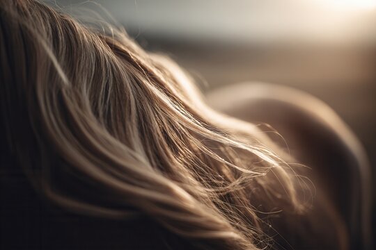 Horse mane catching warm light from the setting sun, creating a detailed texture
