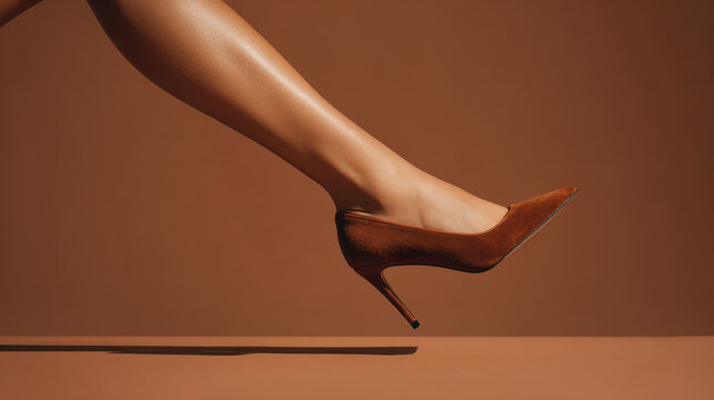 Elegant leg in high heel shoe steps