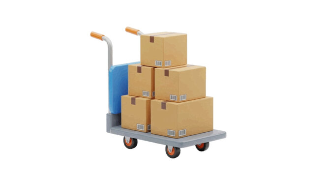 Vector illustration&nbsp;of hand truck with a stack of cardboard boxes on a transparent background