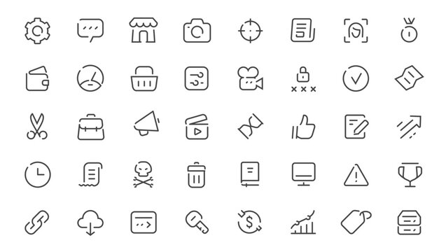 Minimal UI line icons set, outline interface symbols for web, mobile and app design