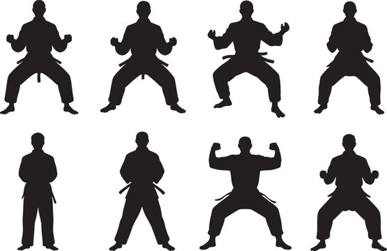 Martial arts silhouette icon set for design and illustration