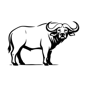 Logo fauna africana. Dibujo minimalista con l&iacute;neas de b&uacute;falo de perfil 