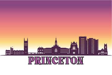 Obraz premium Global city Princeton, New Jersey shown in a detailed vector skyline with a twilight sky