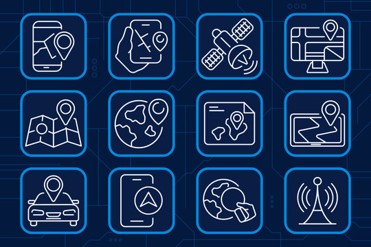 Aviation set icon. Radar target, pilot helmet, helicopter, air badge, ticket folder, jetpack, airport pin, window view, captain cap, airplane phone, magnifier aircraft, propeller plane