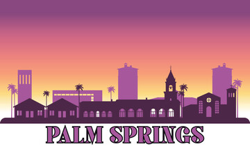 Naklejka premium Global city Palm Springs, California shown in a detailed vector skyline with a twilight sky