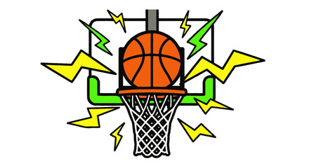 Energetic Basketball Hoop with Lightning Bolts, Action Sports Illustration © mus