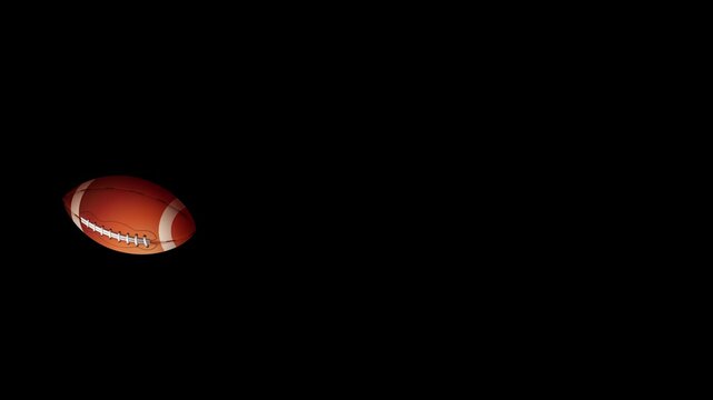 American football ball animation bouncing across screen with alpha channel transparency for video overlays.