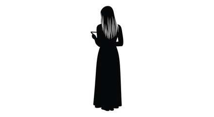 A woman stands with a phone viewed from behind in dark silhouette © nhpvect02