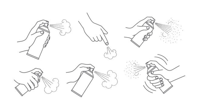 Hand Holding Spray Can with Mist - Line Art Icon Set