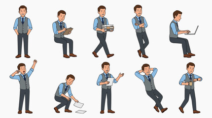 Obraz premium A variety of different office man's poses for business illustration