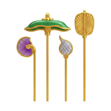 Traditional Khmer Ceremonial Fans 3D Render - Cambodian Royal Regalia