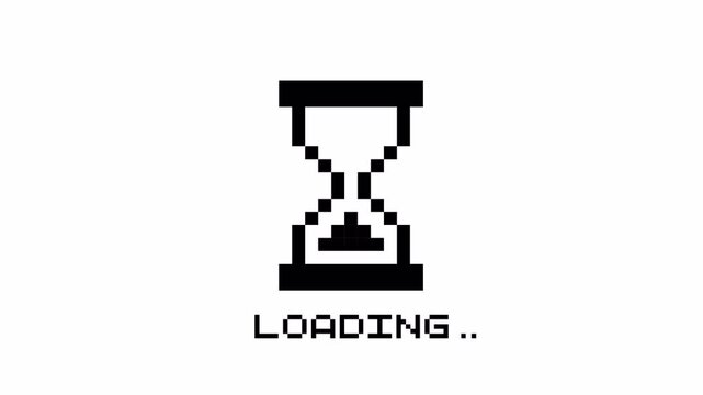 Animation of pixel loading hourglass icon on transparent background. pixel loading rotating icon animation, 4k video
