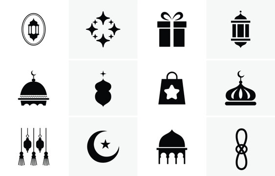Ramadan icons set islam religious holiday symbols editable vector.