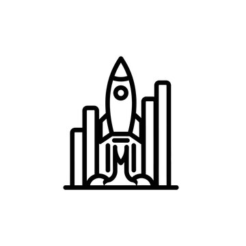 Black line icon of rocket launching.