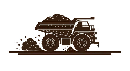 Mining Dump Truck Loaded with Soil and Rocks, Industrial Haulage Vehicle Illustration © Pensil