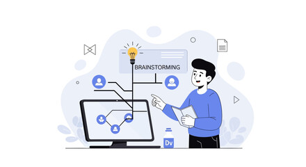 Fototapeta premium Brainstorming session with digital mind map and team collaboration concept