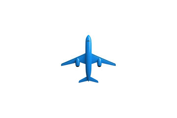 Fototapeta premium Blue airplane icon flying overhead, passenger jet aircraft for global travel and aviation, 3d render with transparent background