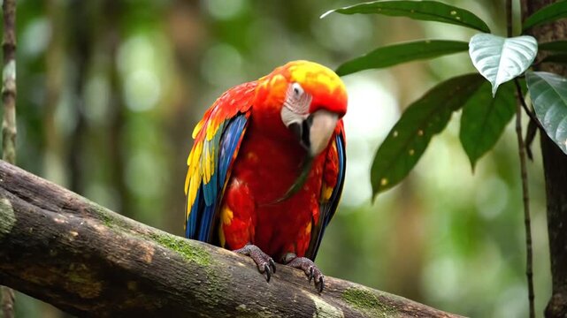 Colorful parrot perched on branch in natural environment