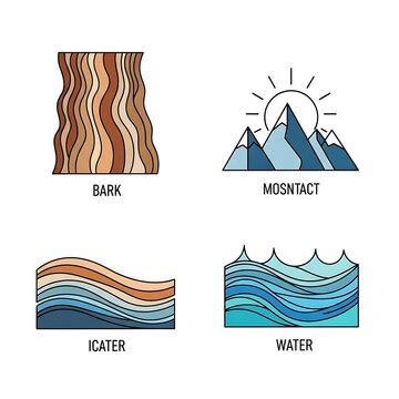 Four Element Illustrations with Earth Water Symbols.