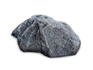 Large textured grey granite boulder isolated on white background. © fotomaster